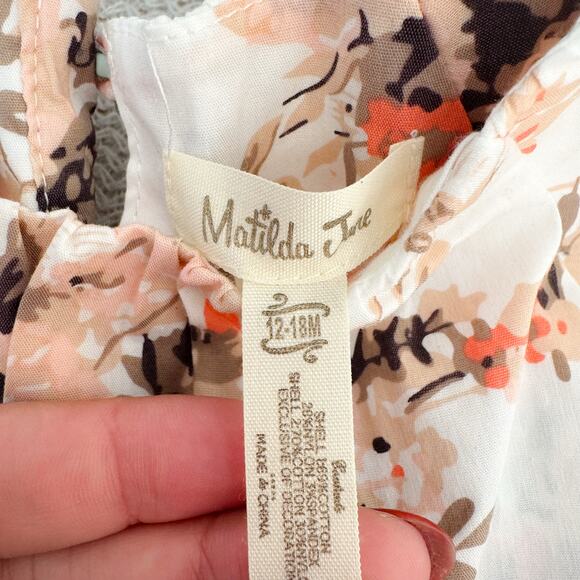 Matilda Jane Peach + White Lace Overlay Short Sleeve Floral Print Dress 12-18 - Picture 2 of 5